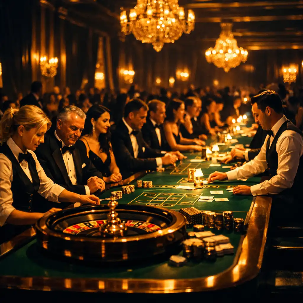 Elegancka sala bankietowa w Warszawie podczas gali black tie z długimi stołami turniejowymi i złotym oświetleniem