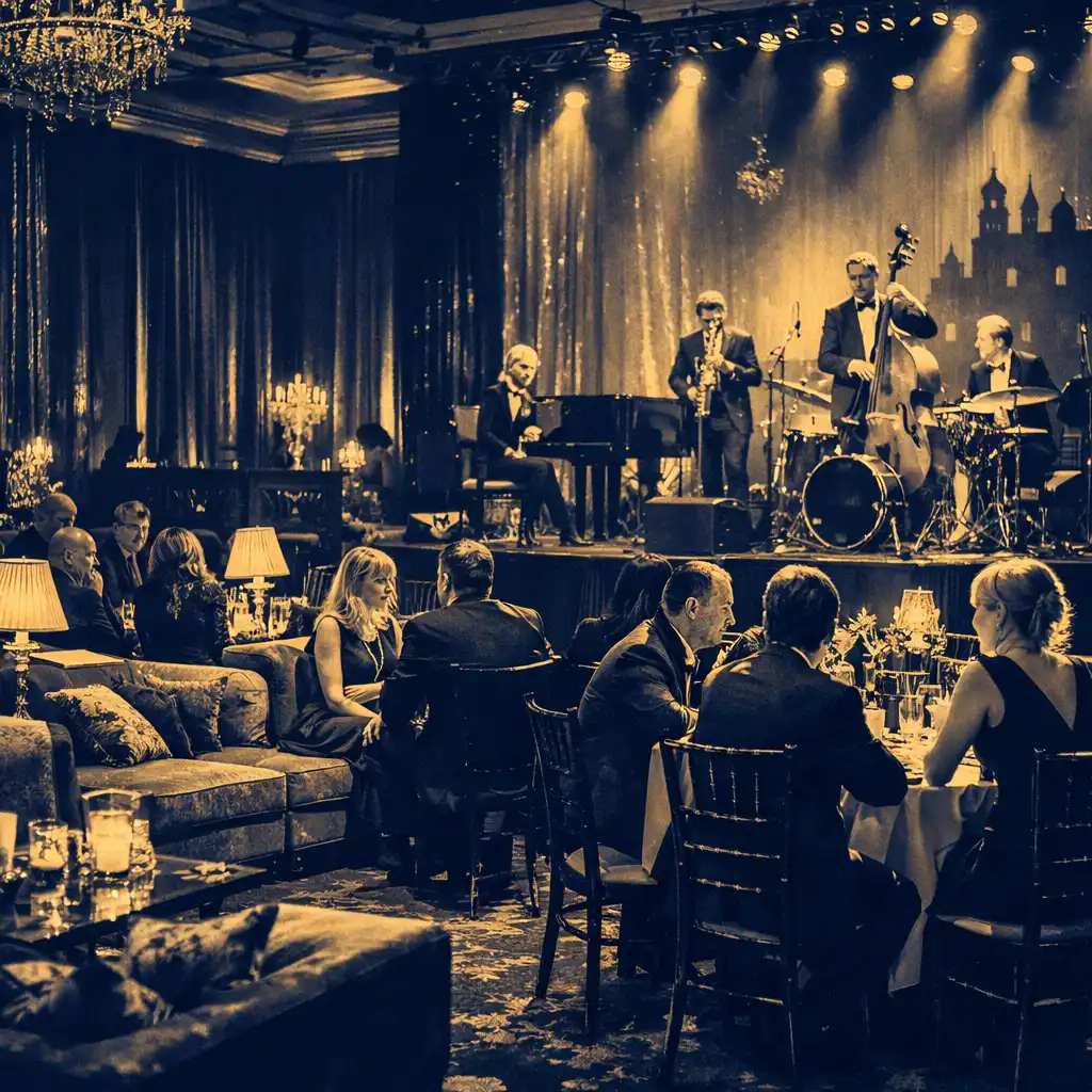 Wieczór integracyjny branży medycznej w Krakowie z salą balową, strefą chillout i zespołem jazzowym na scenie